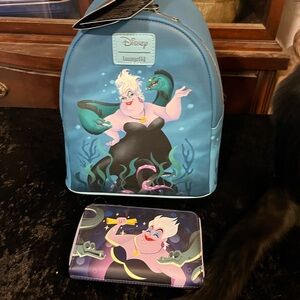 Loungefly Disney Ursula Blue Backpack and Wallet NWT